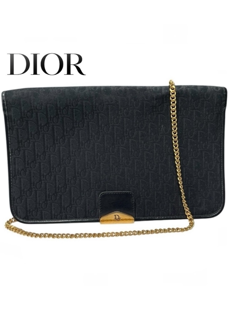 CHRISTIAN DIOR Vintage Oblique Trotter Chain Shoulder Bag 14K Gold Hardware